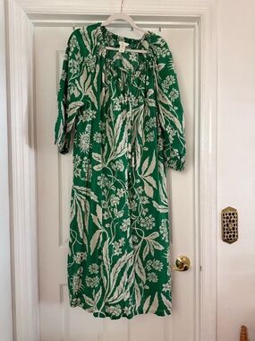 H&M Green Floral Tie-Neck Midi Dress